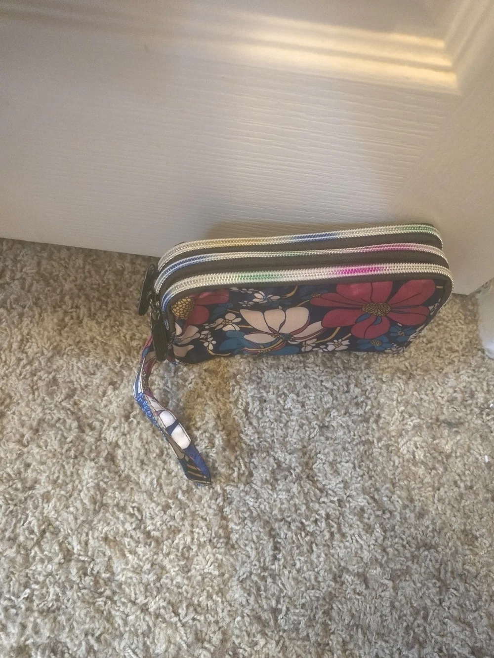 Floral Wristlet Clutch in Navy with Pink and White Flowers-NWOT!